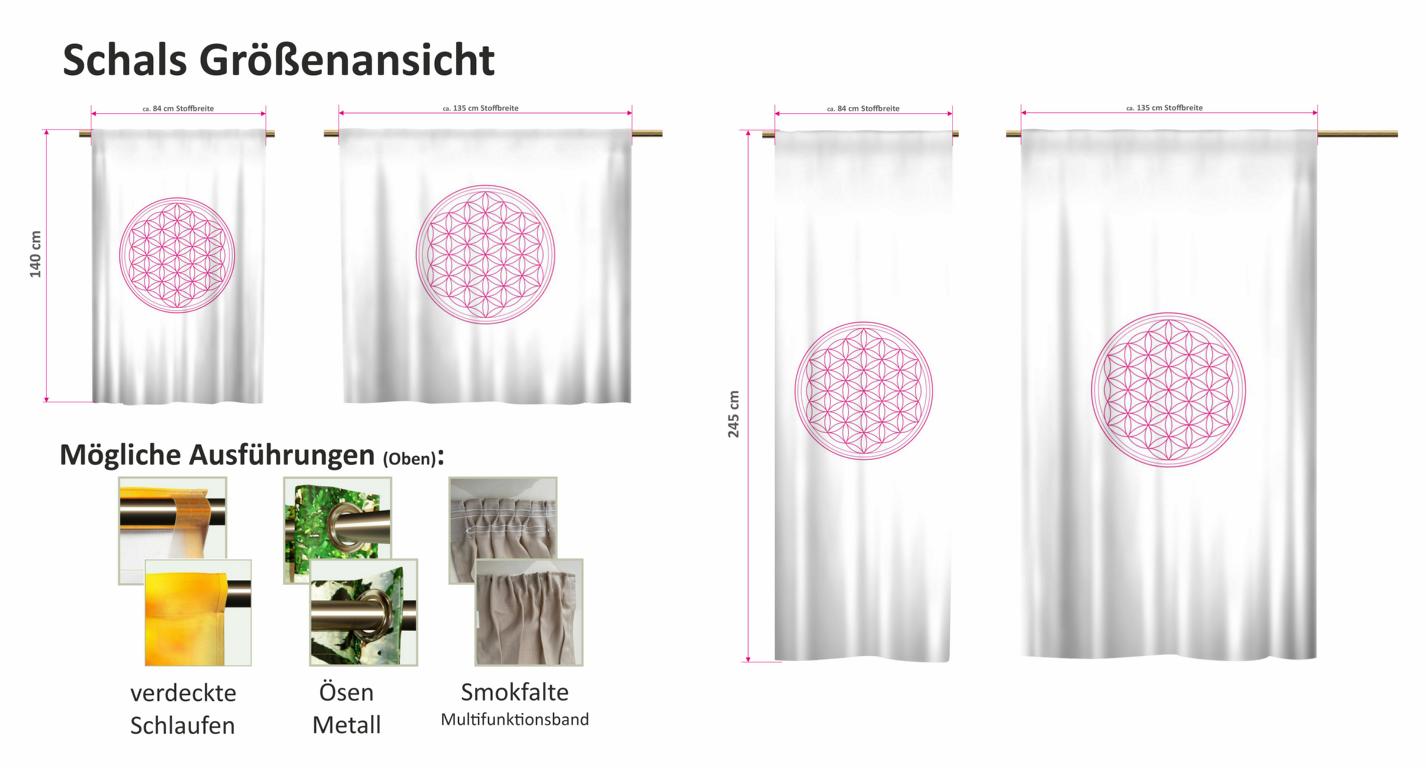 Schlaufenschal Ösenschal Vorhang mit Zugband Blume des Lebens Magenta